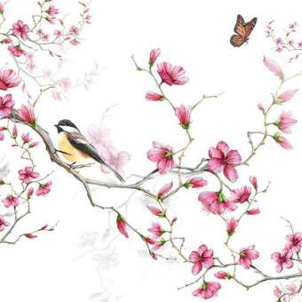 Ambiente Servietten - Bird and Blossom white - 